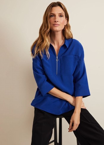 Phase Eight Cynthia Zip Shirts Deep Blue Australia | QO9075283